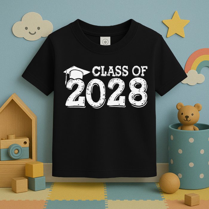 Class Of 2028 Grow With Me Handprints Space On Back Toddler T-Shirt