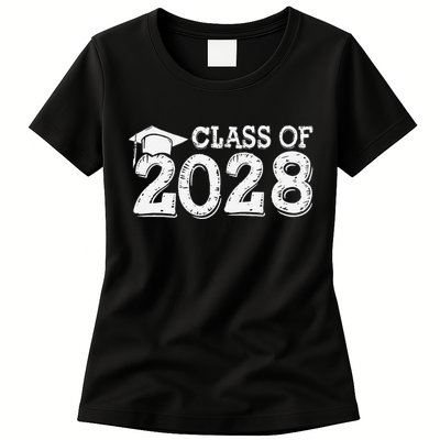 Class Of 2028 Grow With Me Handprints Space On Back Womens T-Shirt