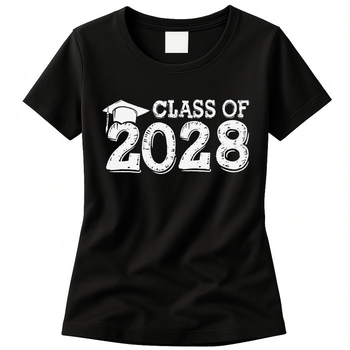 Class Of 2028 Grow With Me Handprints Space On Back Womens T-Shirt