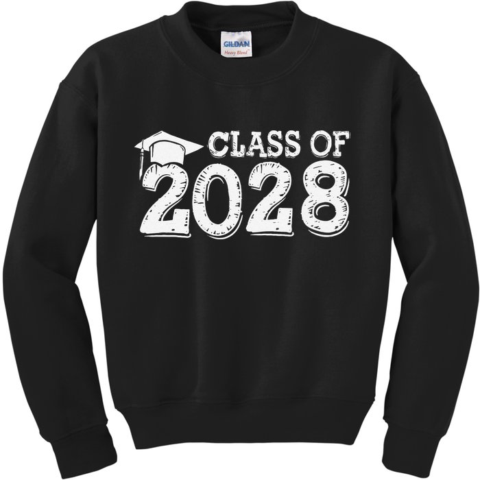 Class Of 2028 Grow With Me Handprints Space On Back Kids Sweatshirt
