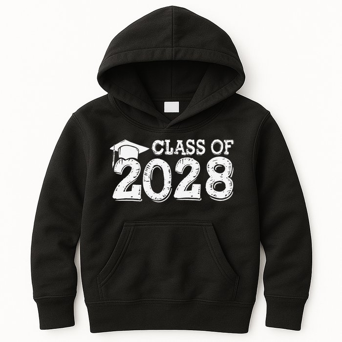Class Of 2028 Grow With Me Handprints Space On Back Kids Hoodie