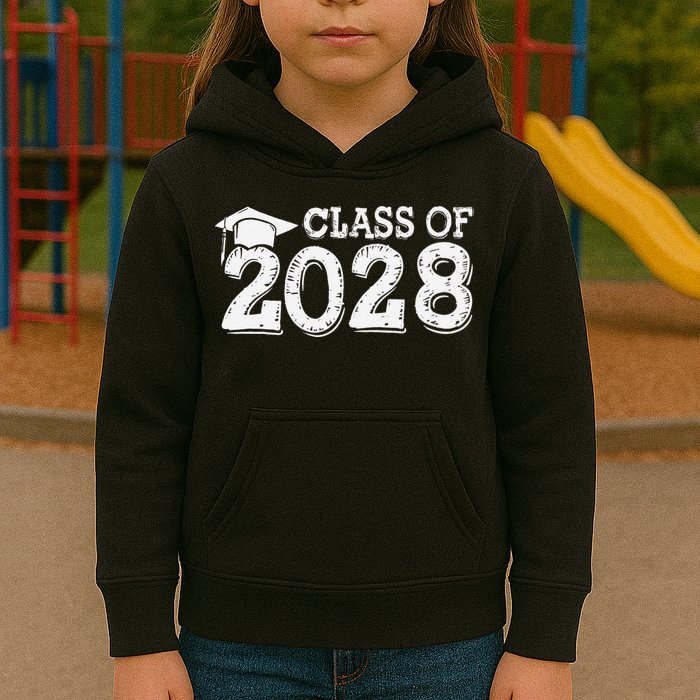 Class Of 2028 Grow With Me Handprints Space On Back Kids Hoodie