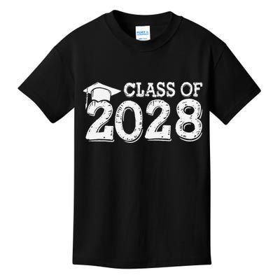 Class Of 2028 Grow With Me Handprints Space On Back Kids T-Shirt