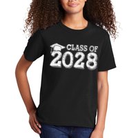 Class Of 2028 Grow With Me Handprints Space On Back Kids T-Shirt