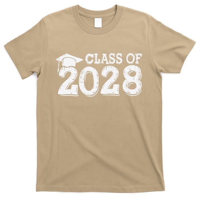 Class Of 2028 Grow With Me Handprints Space On Back T-Shirt