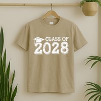 Class Of 2028 Grow With Me Handprints Space On Back T-Shirt