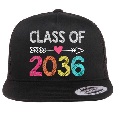 Class Of 2036 Grow With Me First Day Of Kindergarten Flat Bill Trucker Hat