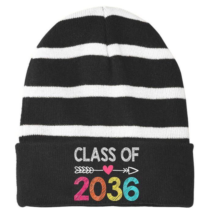 Class Of 2036 Grow With Me First Day Of Kindergarten Striped Beanie with Solid Band