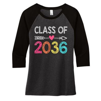 Class Of 2036 Grow With Me First Day Of Kindergarten Women's Tri-Blend 3/4-Sleeve Raglan Shirt