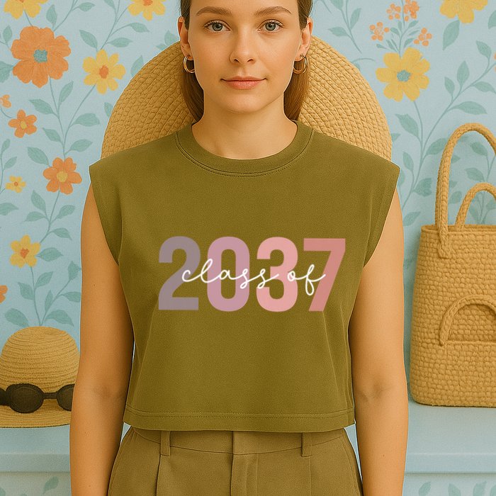 Class Of 2037 Grow With Me First Day Of School Graduation Garment-Dyed Women's Muscle Tee