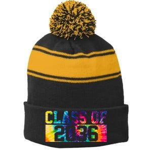 Class Of 2036 Graduation First Day Tie Dye Stripe Pom Pom Beanie