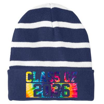 Class Of 2036 Graduation First Day Tie Dye Striped Beanie with Solid Band