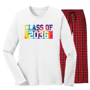 Class Of 2036 Graduation First Day Tie Dye Women's Long Sleeve Flannel Pajama Set 