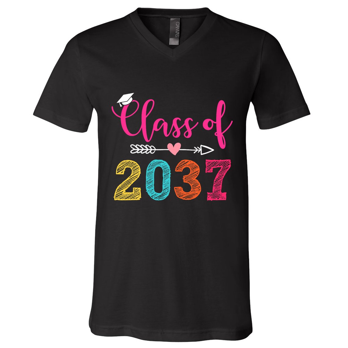 Class Of 2037 Pre K Grow With Me Graduation V-Neck T-Shirt