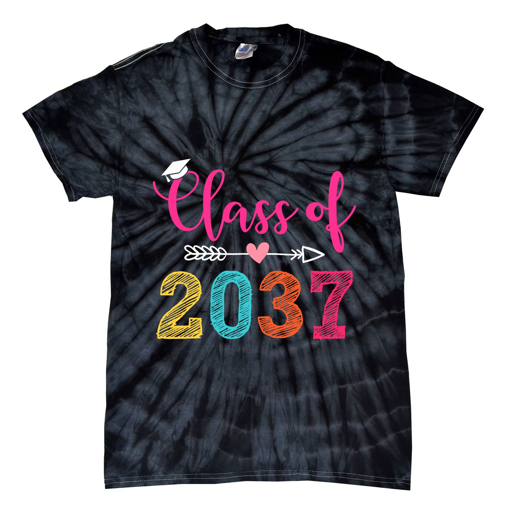 Class Of 2037 Pre K Grow With Me Graduation Tie-Dye T-Shirt