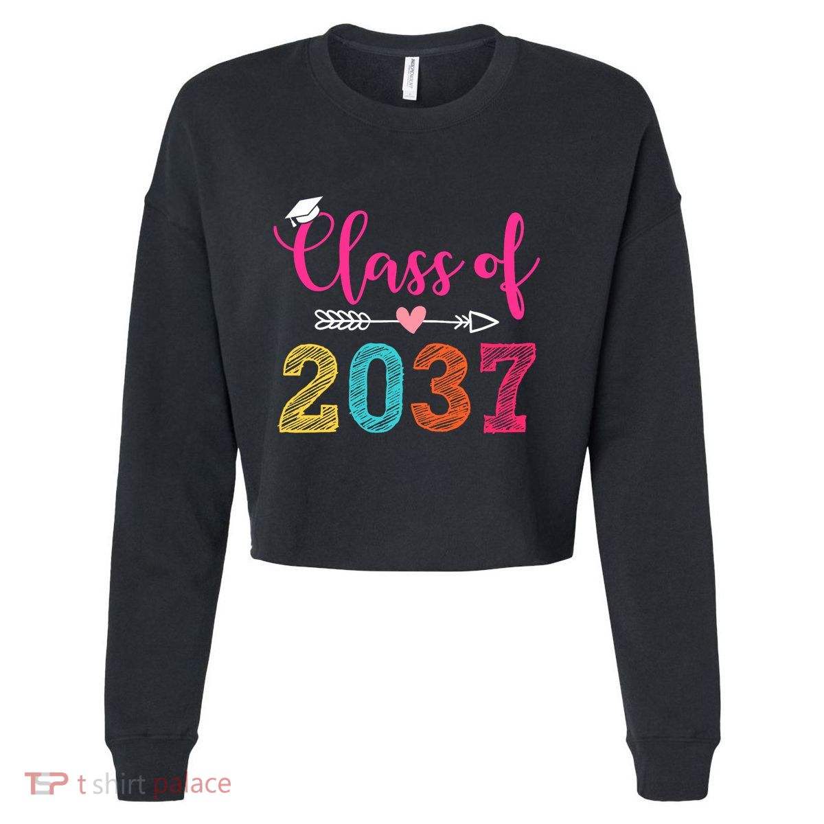Class Of 2037 Pre K Grow With Me Graduation Cropped Pullover Crew