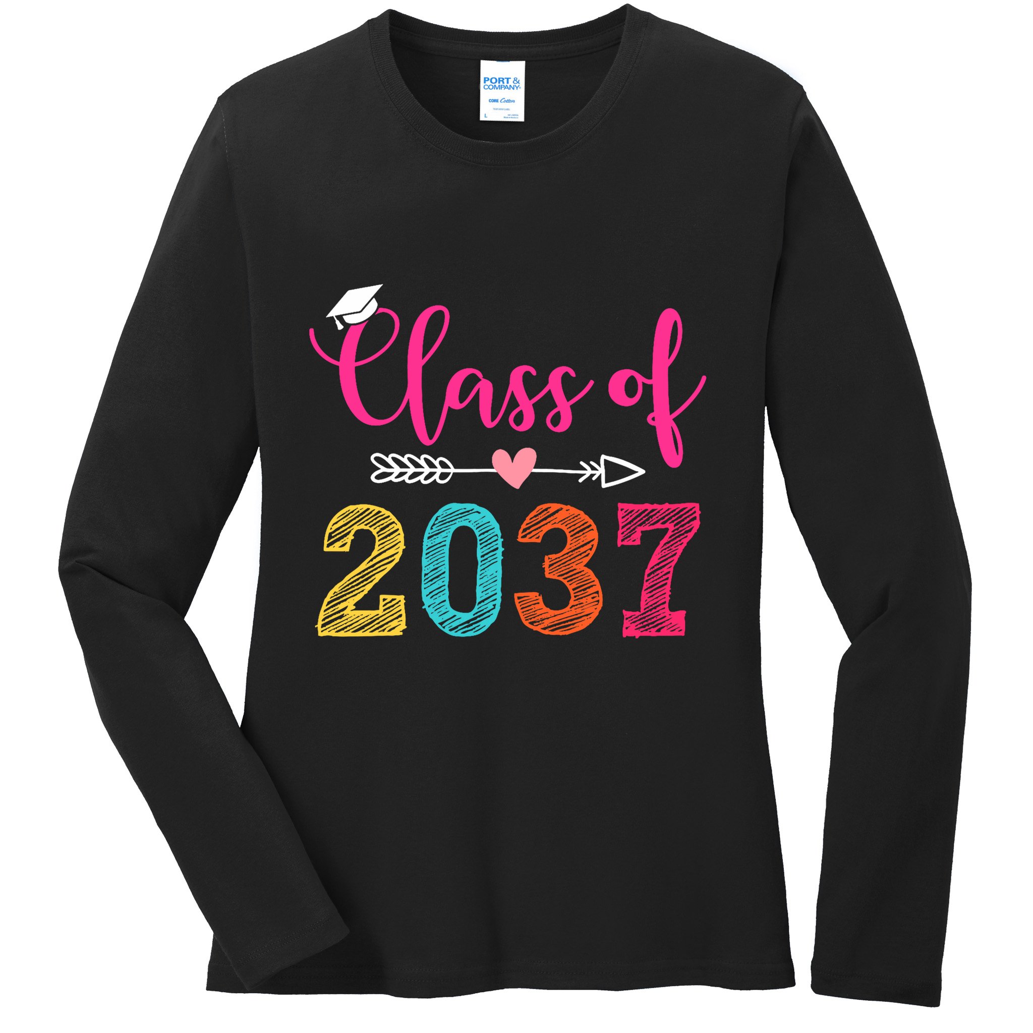 Class Of 2037 Pre K Grow With Me Graduation Ladies Long Sleeve Shirt