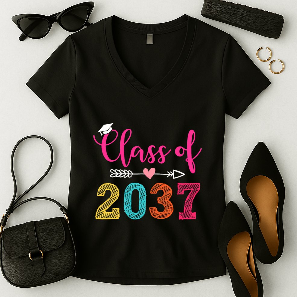 Class Of 2037 Pre K Grow With Me Graduation Women's V-Neck T-Shirt