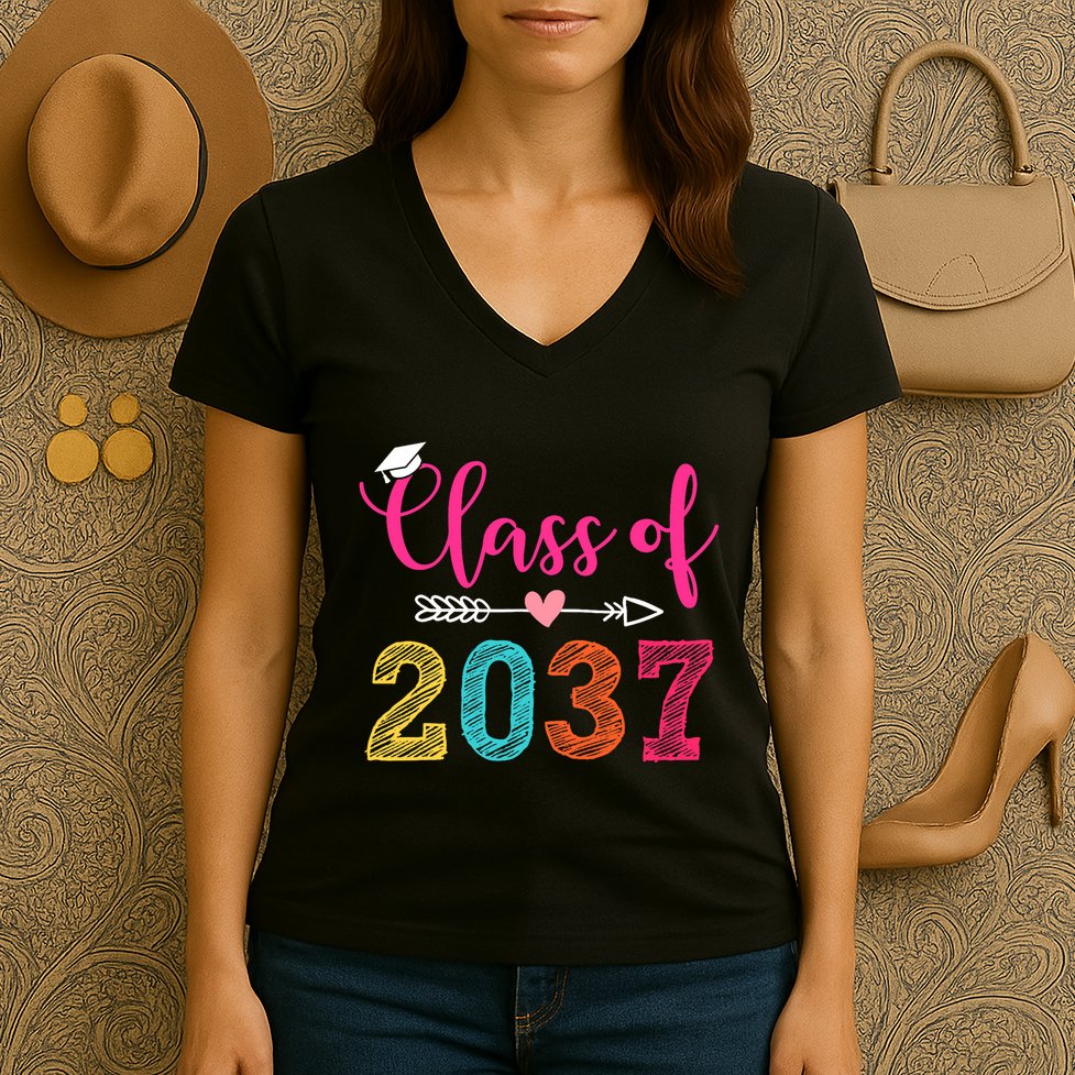 Class Of 2037 Pre K Grow With Me Graduation Women's V-Neck T-Shirt