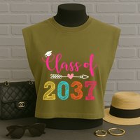 Class Of 2037 Pre K Grow With Me Graduation Garment-Dyed Women's Muscle Tee