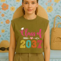 Class Of 2037 Pre K Grow With Me Graduation Garment-Dyed Women's Muscle Tee
