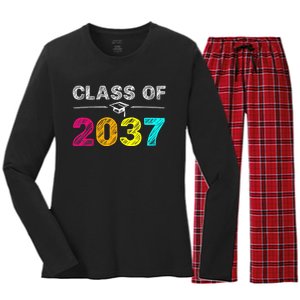 Class Of 2037 Grow With Me First Day Of School Graduation Women's Long Sleeve Flannel Pajama Set 