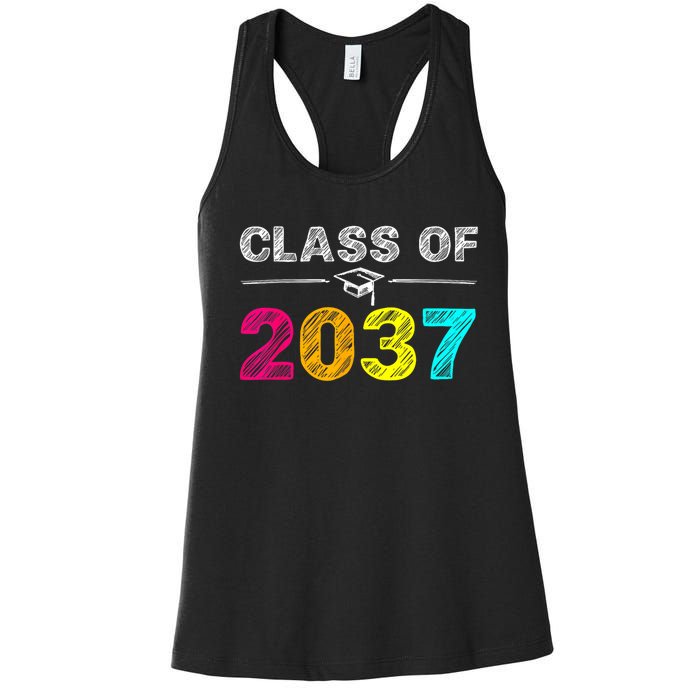 Class Of 2037 Grow With Me First Day Of School Graduation Women's Racerback Tank