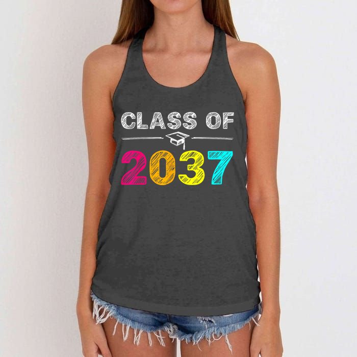 Class Of 2037 Grow With Me First Day Of School Graduation Women's Knotted Racerback Tank