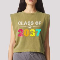 Class Of 2037 Grow With Me First Day Of School Graduation Garment-Dyed Women's Muscle Tee