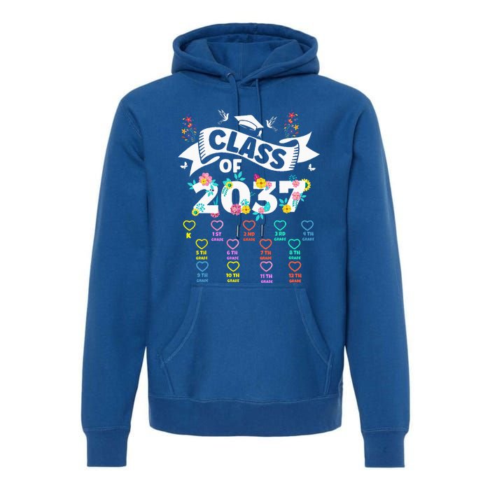 Class Of 2037 Grow With Me Checklist Graduation Floral Premium Hoodie