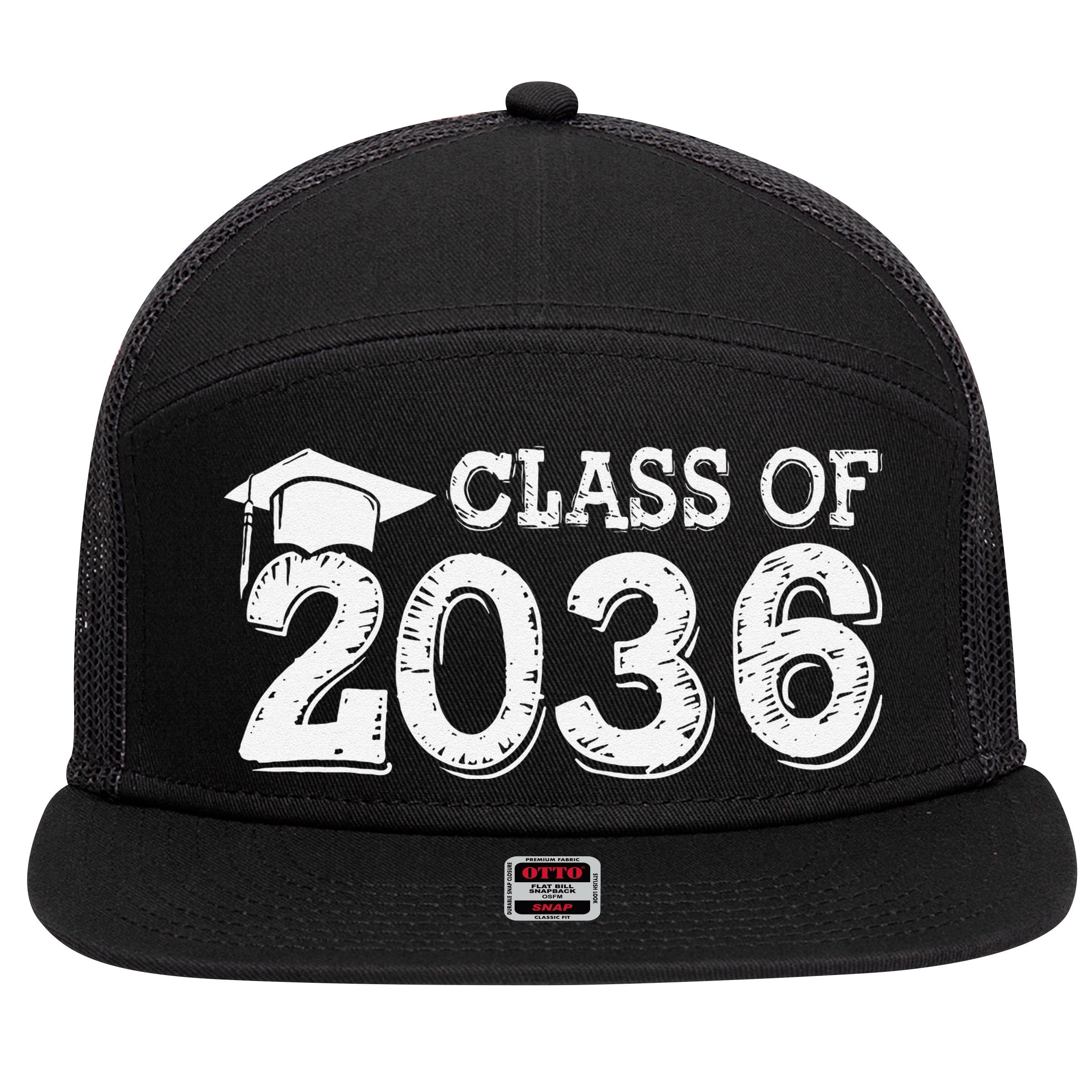 Class Of 2036 Grow With Me Handprints Space On Back Gift 7 Panel Mesh Trucker Snapback Hat