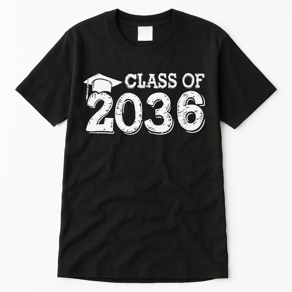 Class Of 2036 Grow With Me Handprints Space On Back Gift Tall T-Shirt