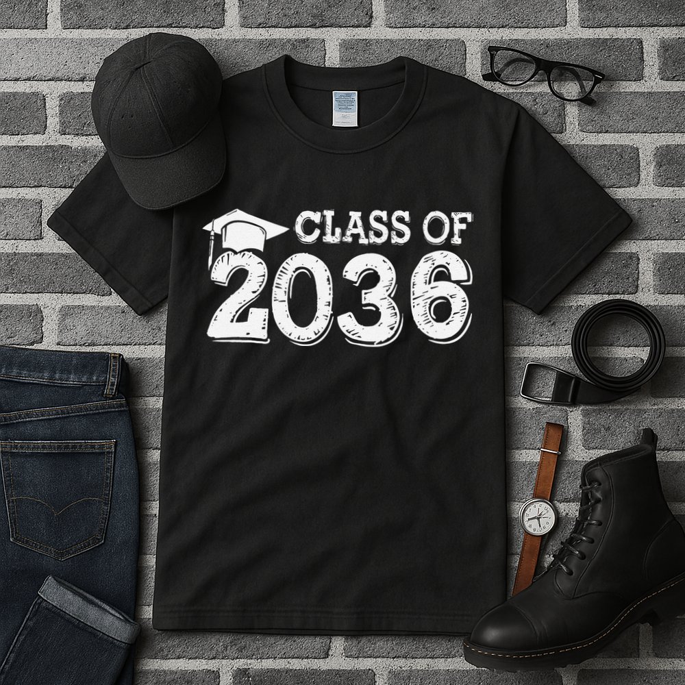 Class Of 2036 Grow With Me Handprints Space On Back Gift Tall T-Shirt