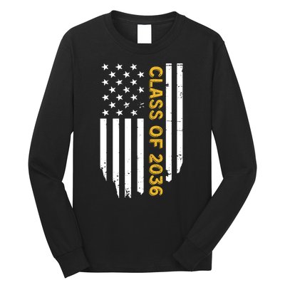 Class Of 2036 Graduation Us Flag Vintage Long Sleeve Shirt