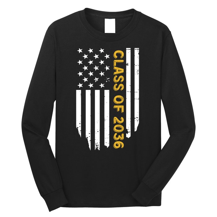 Class Of 2036 Graduation Us Flag Vintage Long Sleeve Shirt