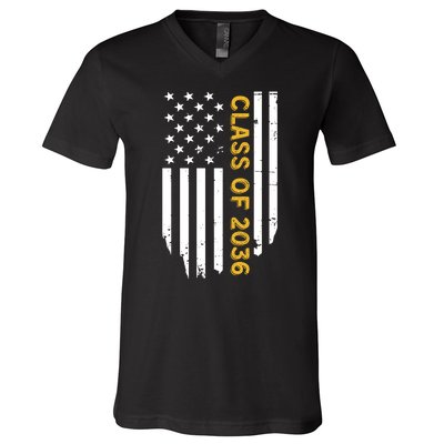 Class Of 2036 Graduation Us Flag Vintage V-Neck T-Shirt