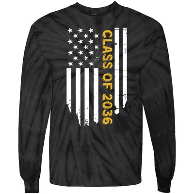 Class Of 2036 Graduation Us Flag Vintage Tie-Dye Long Sleeve Shirt