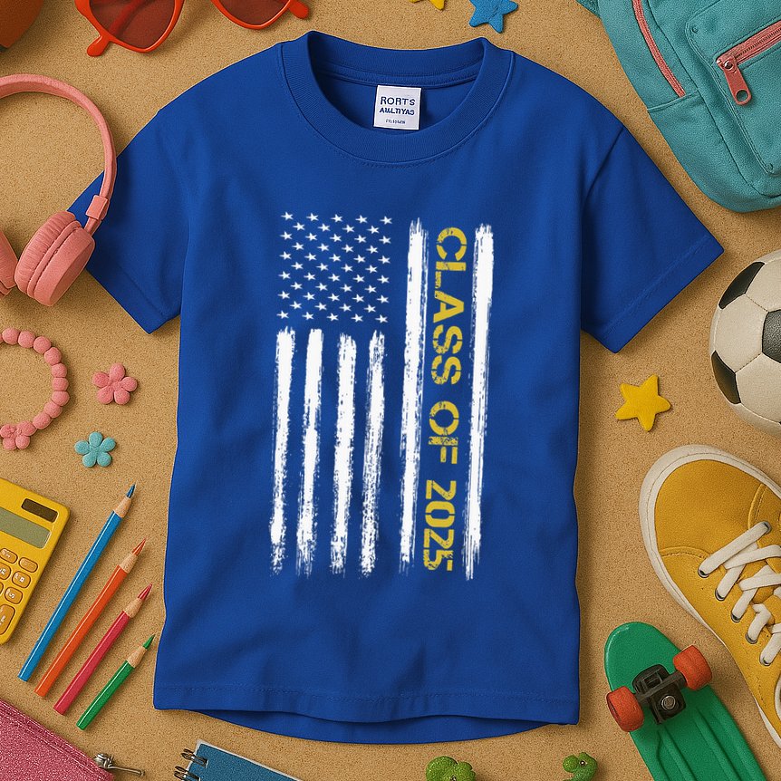 Class Of 2025 Senior Patriotic American Flag Graduation Gift Kids T-Shirt