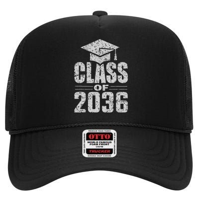 Class Of 2036 Grow With Me Vintage First Day Of School High Crown Mesh Back Trucker Hat