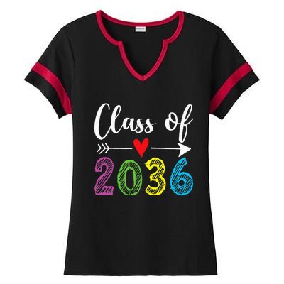 Class Of 2036 Grow With Me Prek Kindergarten Graduation Ladies Halftime Notch Neck Tee