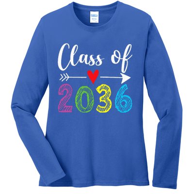 Class Of 2036 Grow With Me Prek Kindergarten Graduation Ladies Long Sleeve Shirt