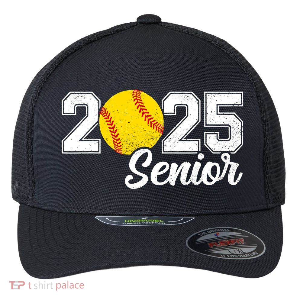 Class Of 2025 Softball Senior Retro Senior 2025 Softball Flexfit Unipanel Trucker Cap