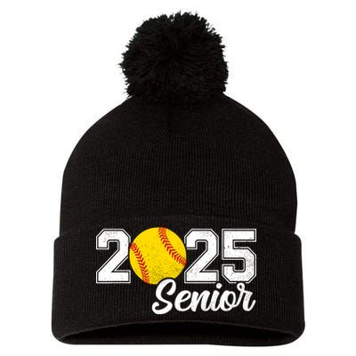 Class Of 2025 Softball Senior Retro Senior 2025 Softball Pom Pom 12in Knit Beanie