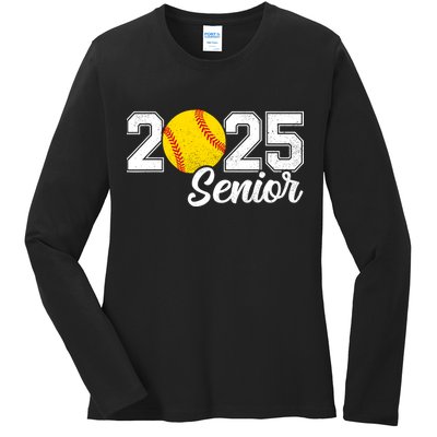 Class Of 2025 Softball Senior Retro Senior 2025 Softball Ladies Long Sleeve Shirt