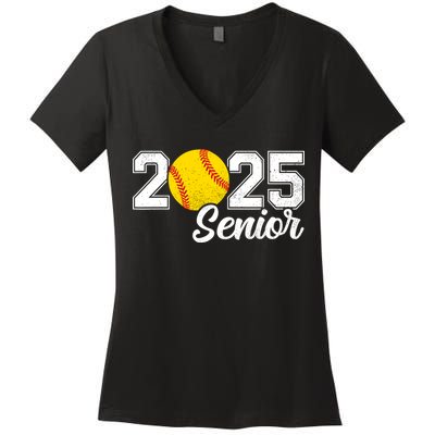 Class Of 2025 Softball Senior Retro Senior 2025 Softball Women's V-Neck T-Shirt