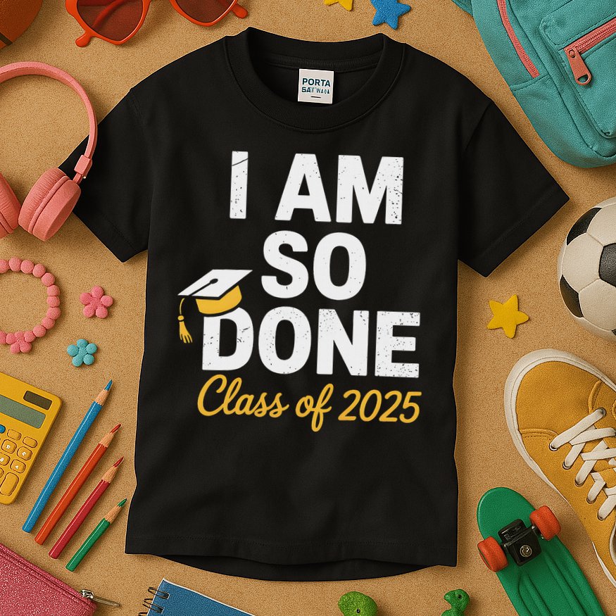 Class Of 2025 I Am So Done Graduation For Him Her Senior 25 Kids T-Shirt
