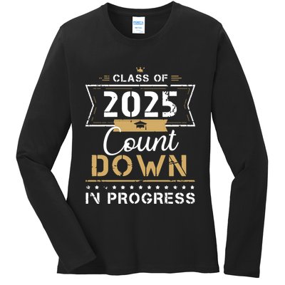 Class Of 2025 Count Down Vintage First Day Senior 25 Hoodie Ladies Long Sleeve Shirt
