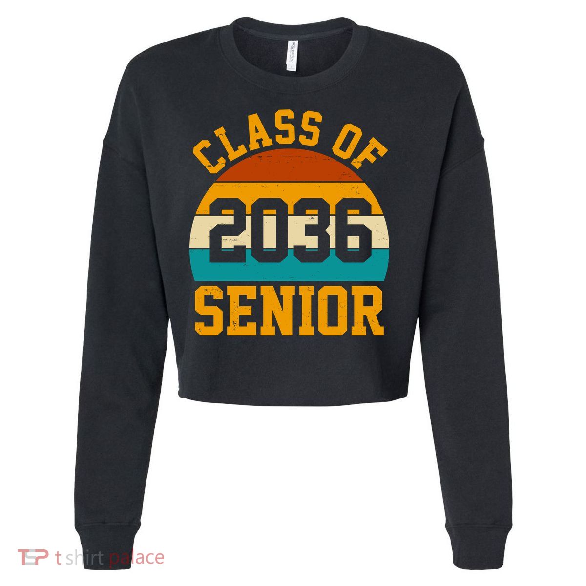 Class Of 2036 Senior Retro Sunset Cropped Pullover Crew