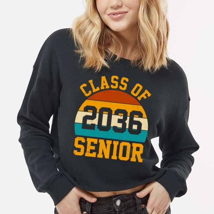 Class Of 2036 Senior Retro Sunset Cropped Pullover Crew