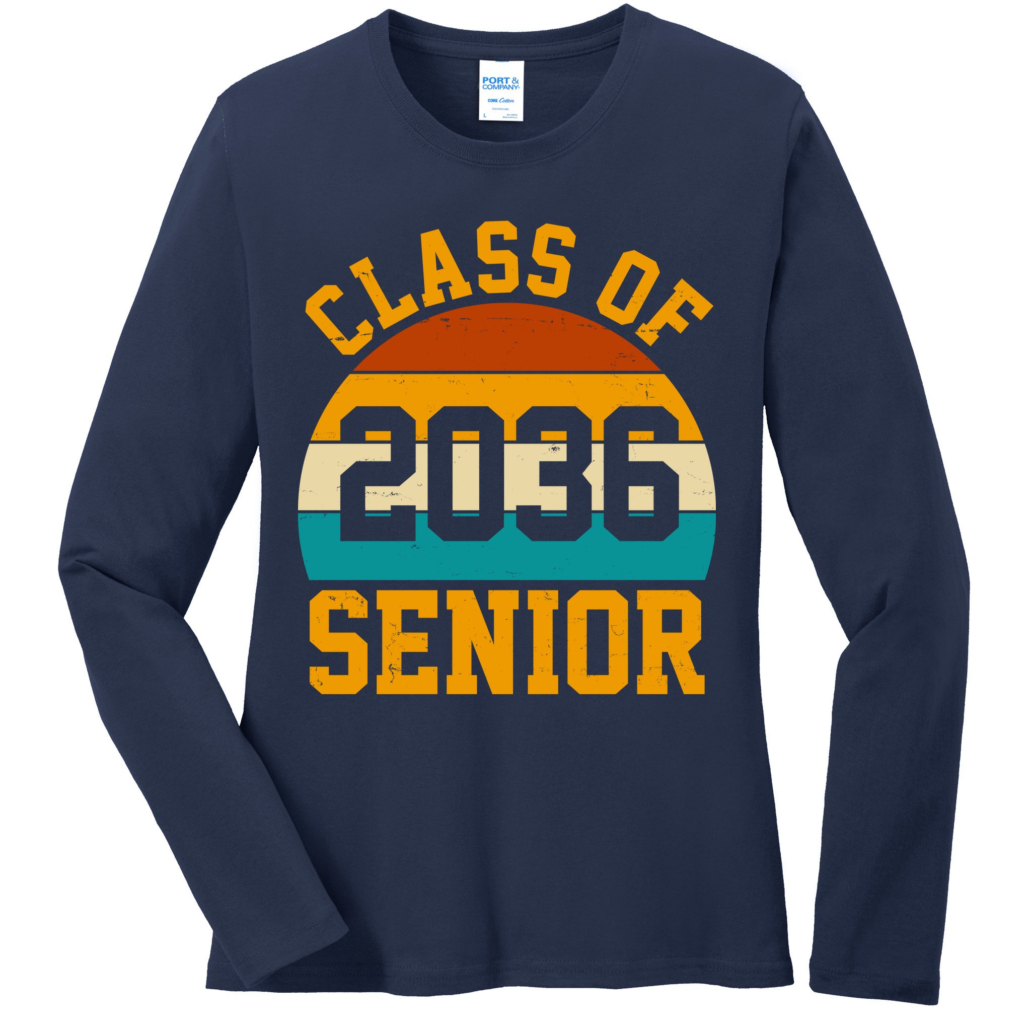 Class Of 2036 Senior Retro Sunset Ladies Long Sleeve Shirt